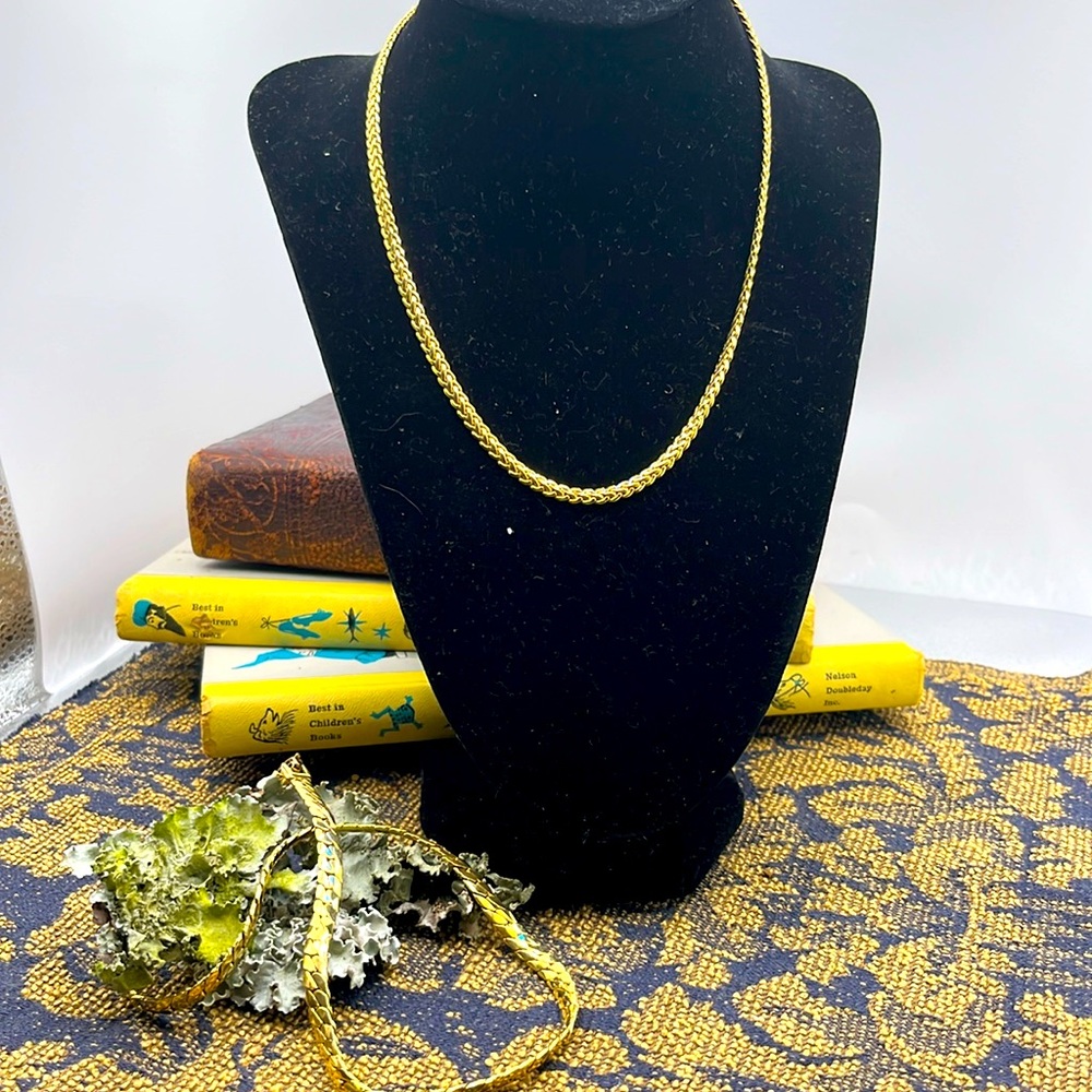 Detailed Vintage Goldtoned Choker Braided Chain Necklace Duo Monet and Unmarked - Picture 1 of 6